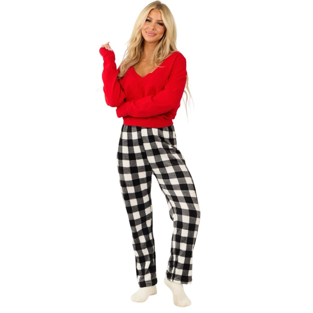 NWT Lime Lush x La La Muse Pajama Pants Sz OS - White and Black Buffalo Plaid